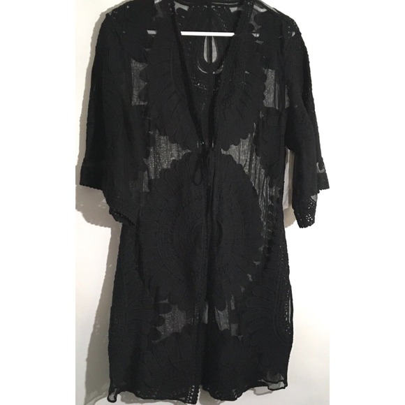 Mesh Cover Up Kimono Women's Size Small Black Open Front Short Boho Gypsy Hippie - Picture 2 of 5